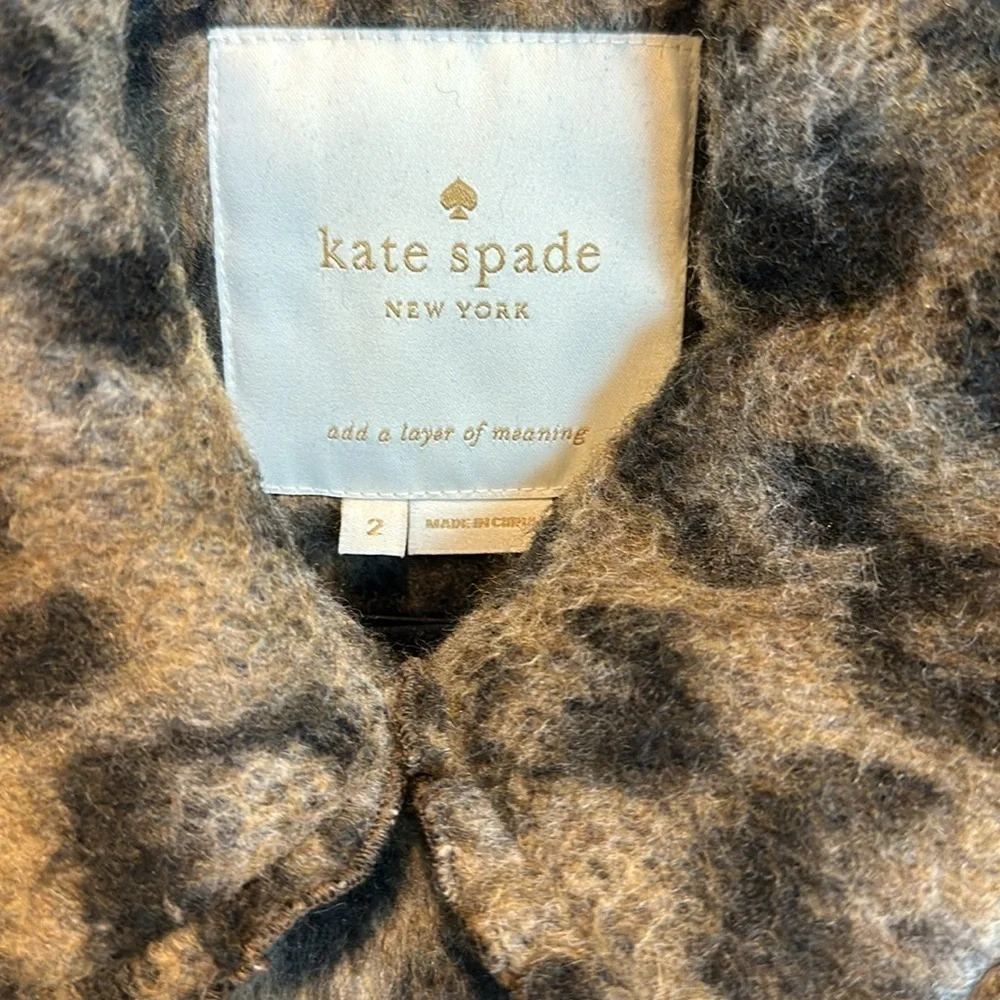 Kate Spade brown/black/gray leopard print peplum knee length pea coat size 2